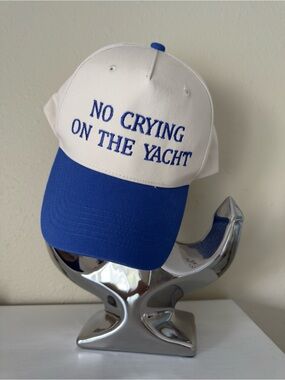 NEW Beige and Blue 'No Crying On The Yacht' Baseball Cap